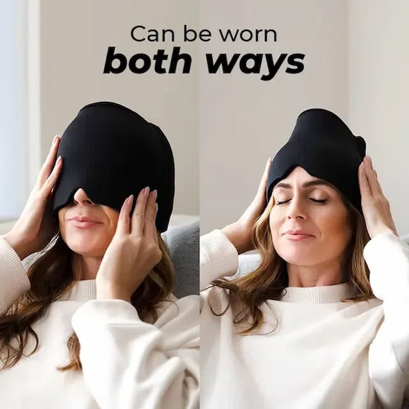 Migraine Relief Cap – Hot & Cold Therapy Gel Headache Hat with Ice Pack Eye Mask for Pain, Stress & Tension Relief