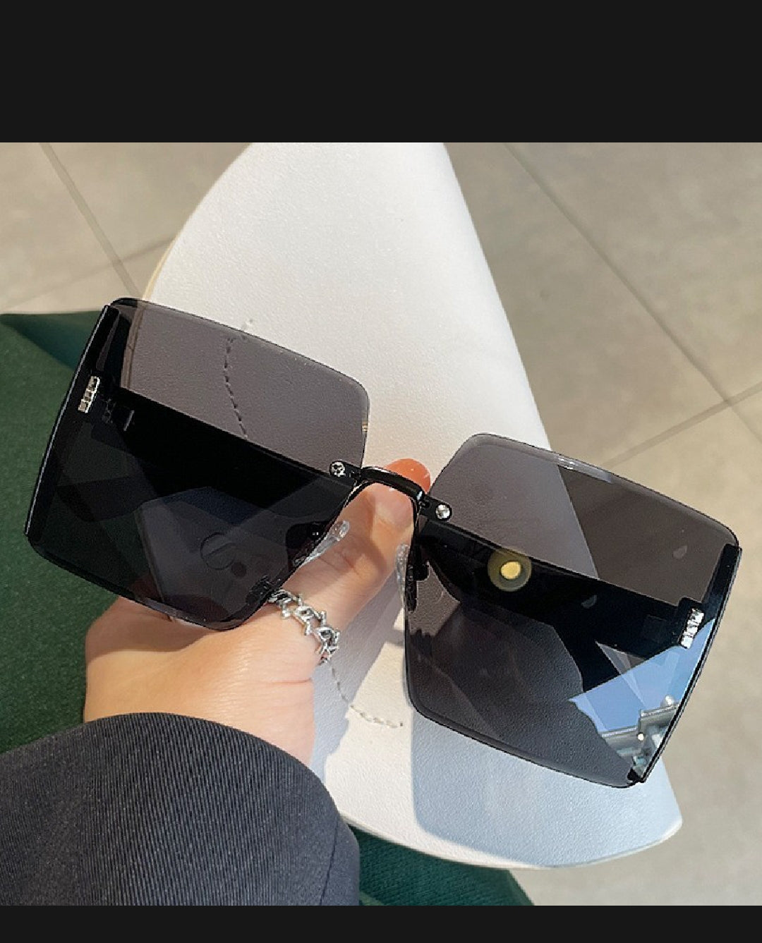 Square Frame Rimless sunglasses for Girls/ Polarized square sunglasses  Minimalistic and elegant