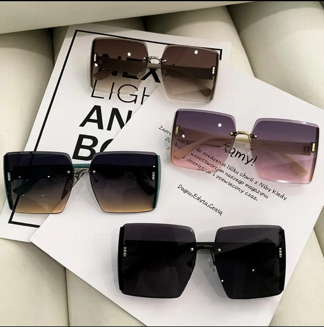 Square Frame Rimless sunglasses for Girls/ Polarized square sunglasses  Minimalistic and elegant