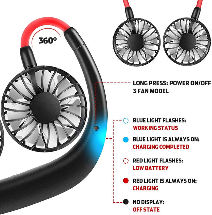 Rechargeable Portable Hanging Neck Fan 360 Degree Rotation