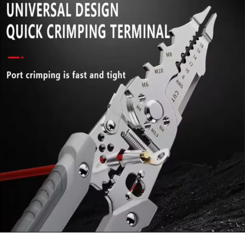 Multifunctional pliers for cutting, stripping, crimping, winding, splitting, clamping and wrenching