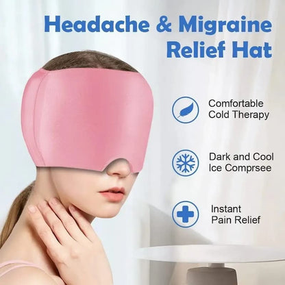 Migraine Relief Cap – Hot & Cold Therapy Gel Headache Hat with Ice Pack Eye Mask for Pain, Stress & Tension Relief